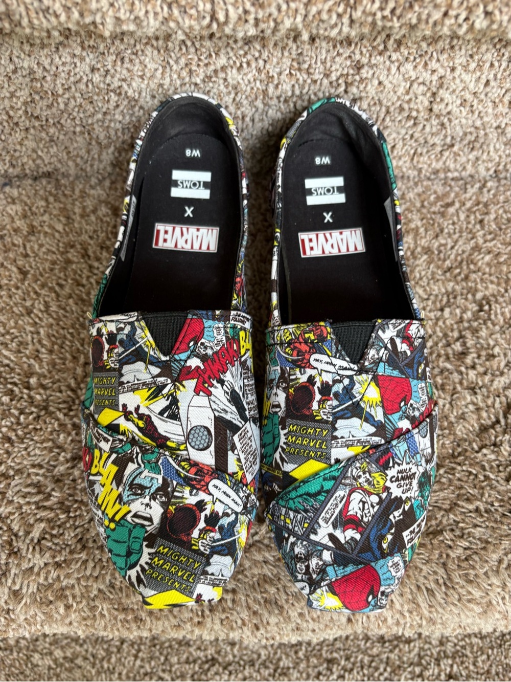 TOMS Marvel Comic Print Slip-Ons - Black, Red, Yellow, Blue, Green